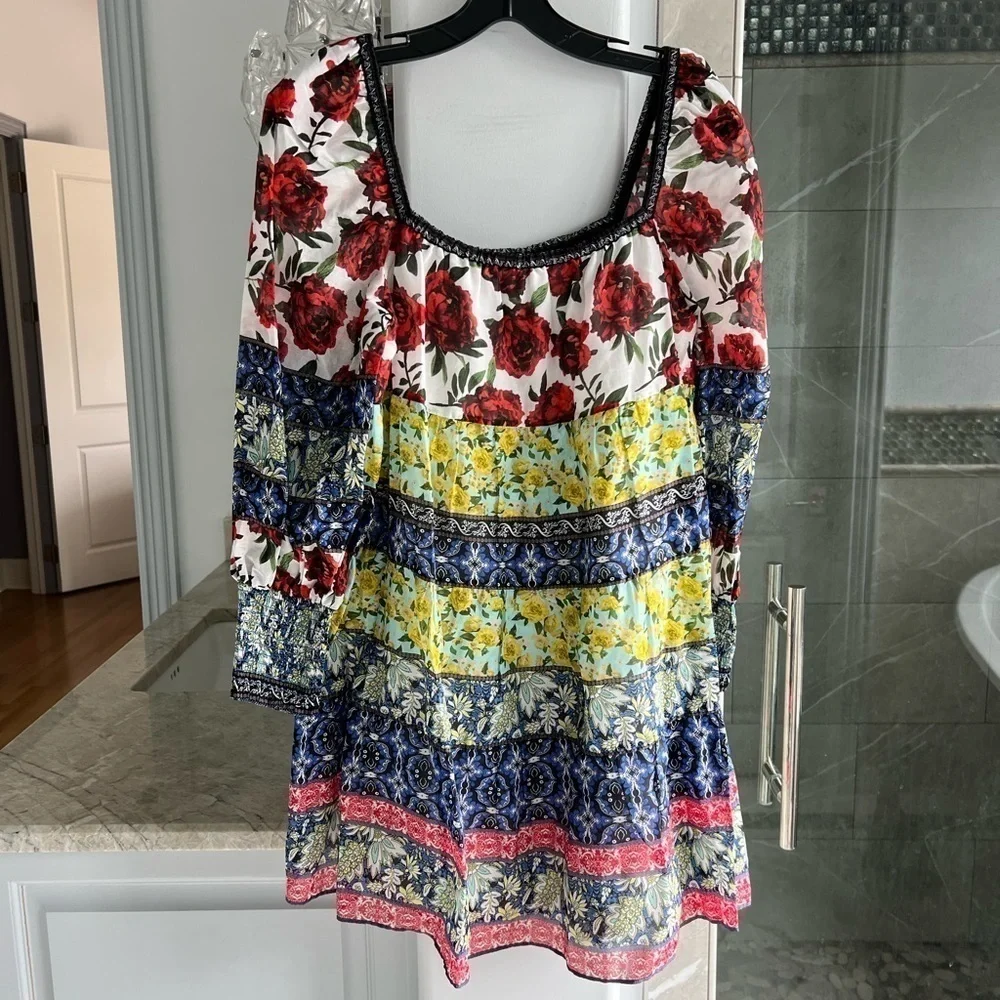 Alice + Olivia Rowen Smocked-Cuff Square-Neck Tunic Dress - Picture 1 of 11